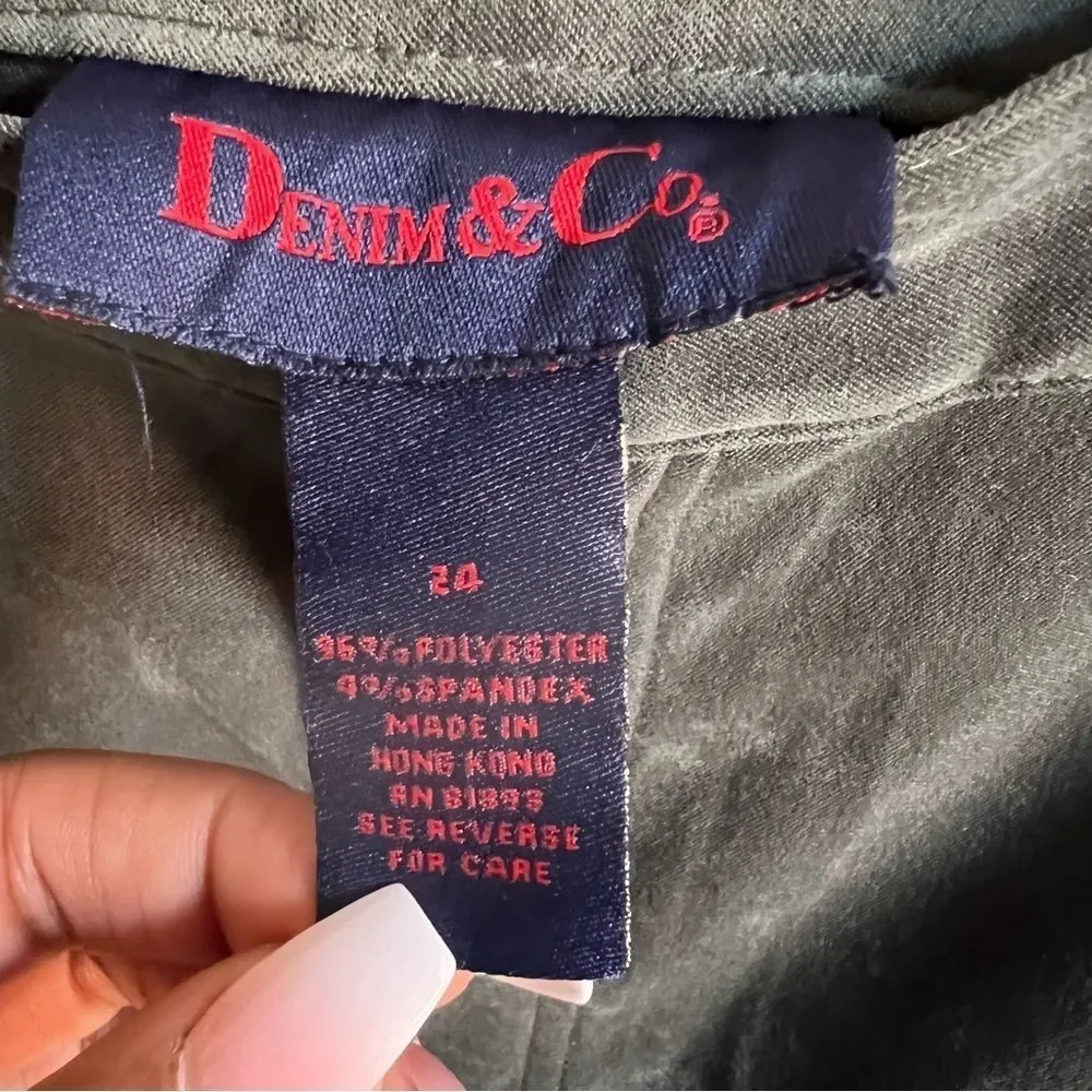 NWT Denim & Co Faux Suede Moleskin Dark Olive Pants Womens Size 24